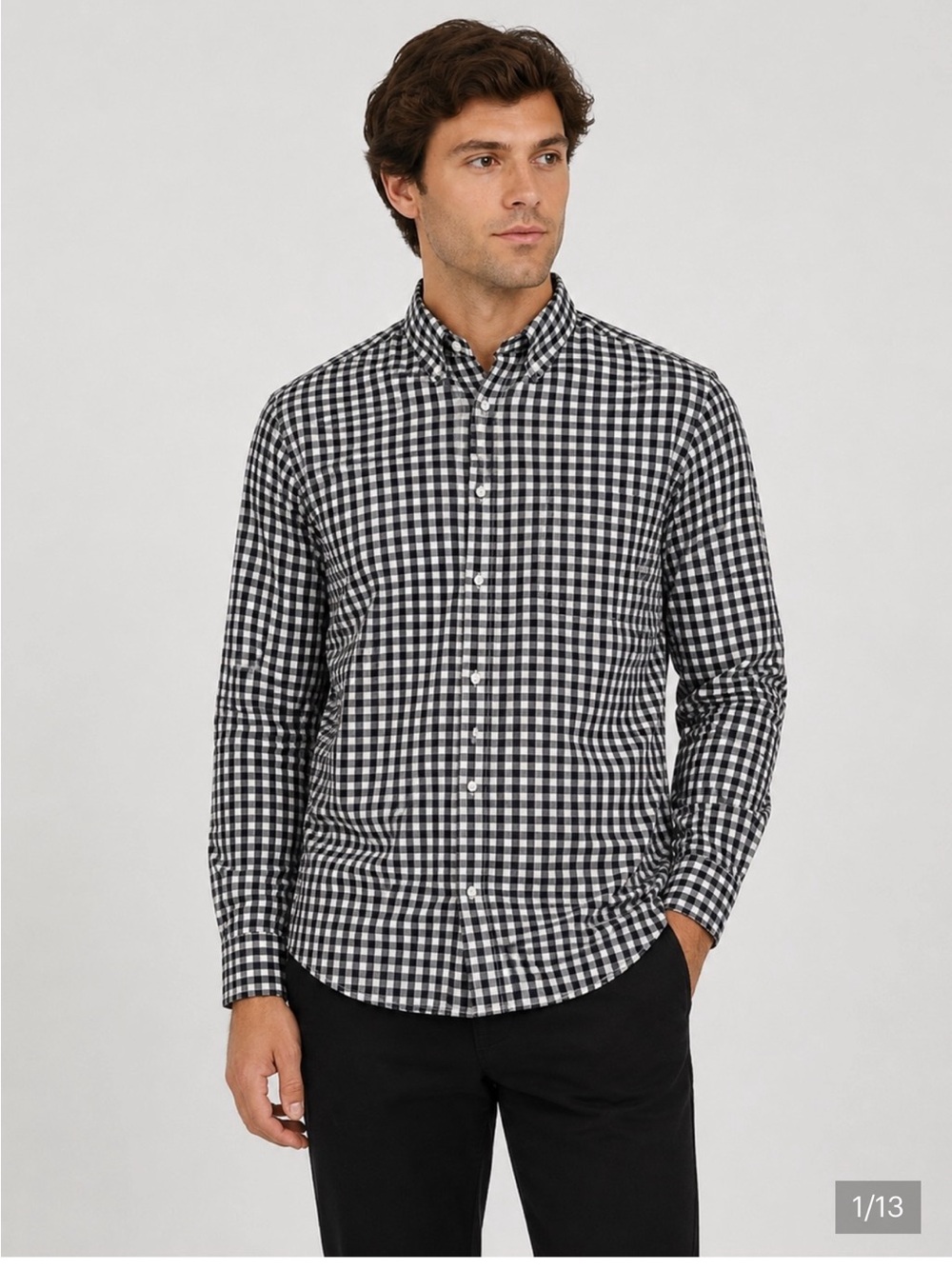 MIZZEN+MAIN Leeward Black/White Gingham Trim Fit Tech Performance Fit Shirt, XL